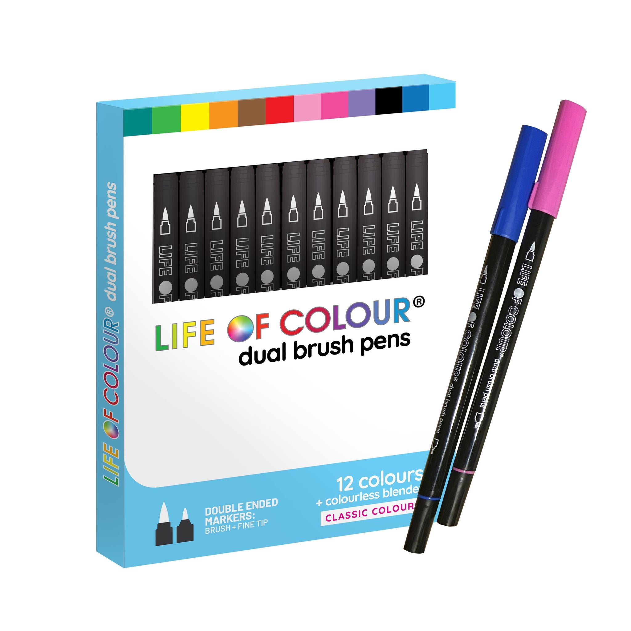 Classic Colours Dual-Tip Brush Pens - Set of 12